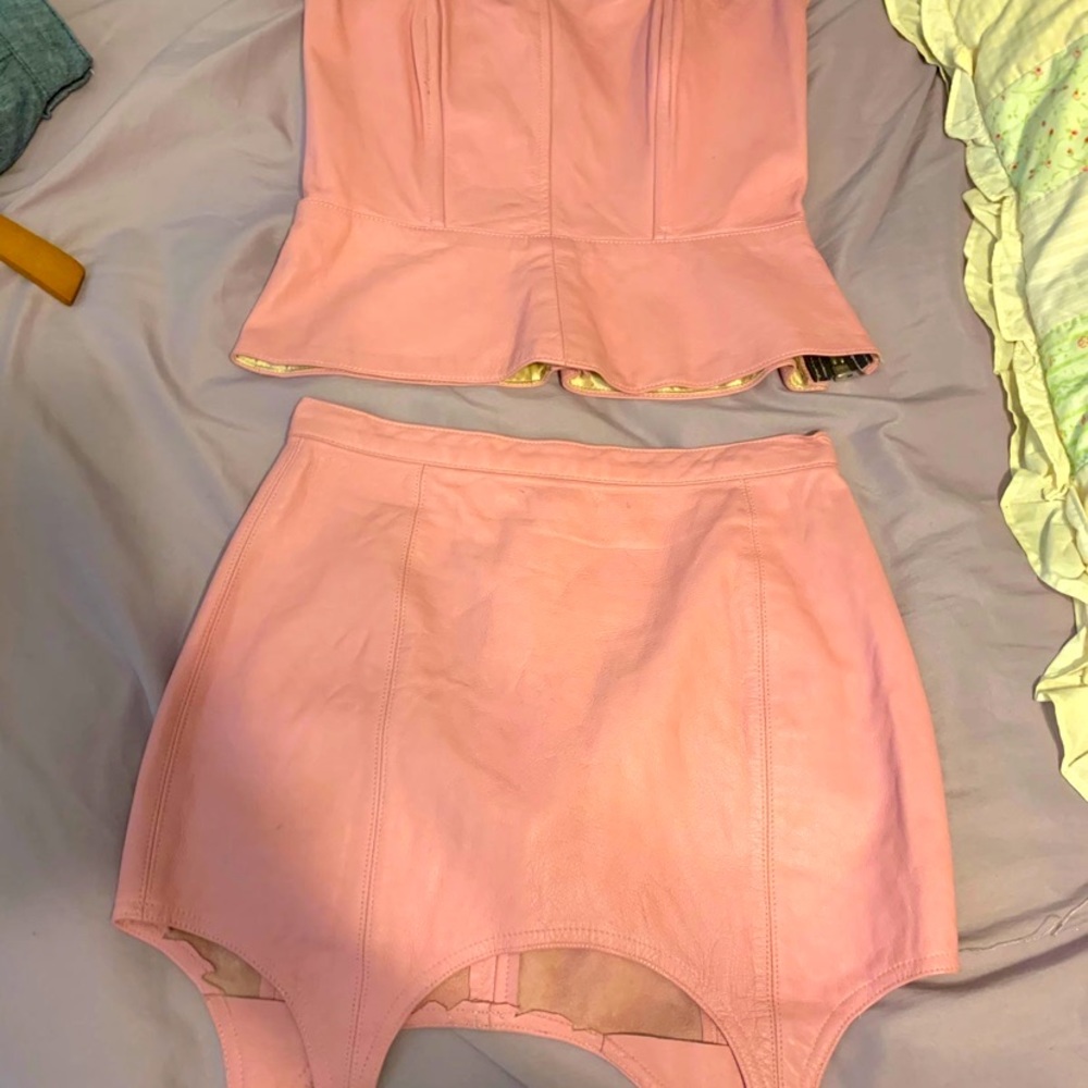 Cute two piece set with garter skirt and peplum tube top
